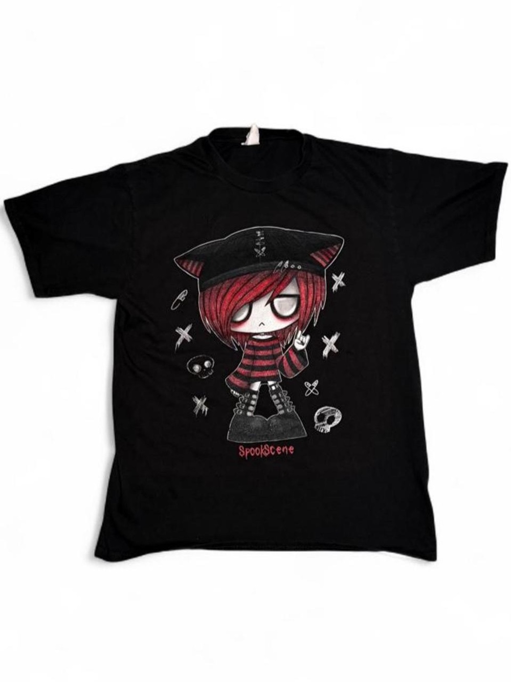 Y2K SpookScene Emo Girl T Shirt M Black Scene Mall Goth E-Girl Graphic Tee